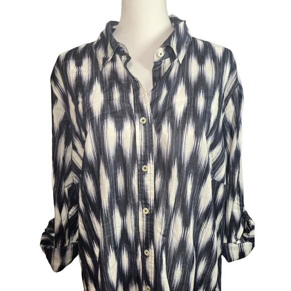Talbots Plus Size Woman 2X Ikat Tunic Top Cotton Button down preppy classic - Picture 3 of 7